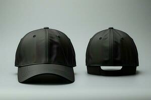 Mock up featuring a black baseball cap showcased from four different angles AI Generated photo