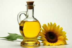 Sunflower oil bottle stands alone on a clean, white background AI Generated photo