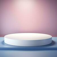Empty round white podium, stage, pedestal for goods and objects. Generative AI photo