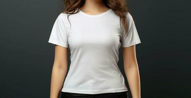 Personalized fashion lady in blank shirt, ready to showcase individualized style interpretations AI Generated photo