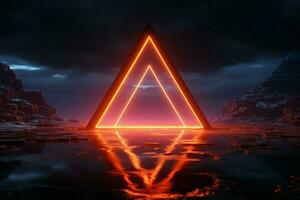 Neon triangle realm 3D rendering brings abstract space concepts to life AI Generated photo
