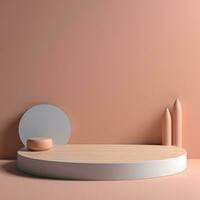 Empty round pink podium, stage, pedestal for goods and objects. Generative AI photo