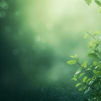 Green background with leaves, blur effect, gradient, bokeh. Generative AI photo