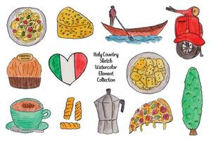 Italy Nation Watercolor Sketch Element Collection vector