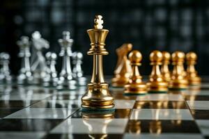 Gold and silver chess pieces grace the board, embodying business leadership metaphors AI Generated photo