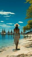 Luxurious Caribbean escape, woman walks on perfect beach, summer holiday dream Vertical Mobile Wallpaper AI Generated photo
