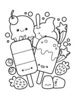 Cute And Kawaii Ice Cream And Dessert Coloring Page vector