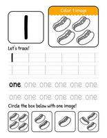 Word And Number One Tracing Book Interior Worksheet Page With Coloring And Counting Activities vector