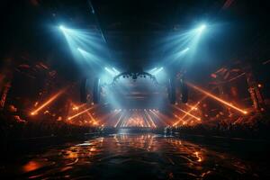 Ai generative Crowded Concert Stage Scenery With Spotlights and Colored Lights realistic image, ultra hd photo