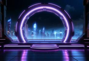 Ai Generative Neon illuminated futuristic backdrop realistic image, ultra hd, high design very detailed photo