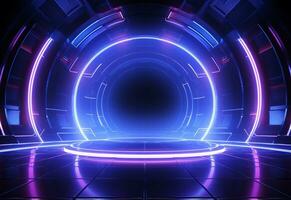 Ai Generative Neon illuminated futuristic backdrop realistic image, ultra hd, high design very detailed photo