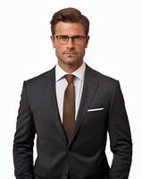 Ai generative Business man in a suit white transparent background photo