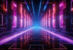 Ai Generative Neon illuminated futuristic backdrop realistic image, ultra hd, high design very detailed photo