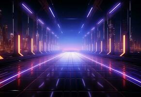 Ai Generative Neon illuminated futuristic backdrop realistic image, ultra hd, high design very detailed photo