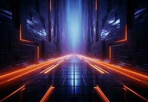 Ai Generative Neon illuminated futuristic backdrop realistic image, ultra hd, high design very detailed photo