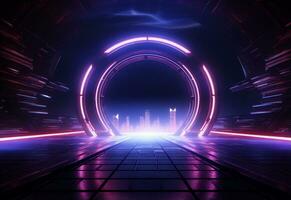 Ai Generative Neon illuminated futuristic backdrop realistic image, ultra hd, high design very detailed photo