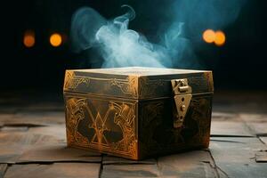 Enigmatic focus  Detailed shot captures the intrigue of a close up mystery box. AI Generated photo