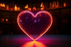 Vibrant love display Neon hearts sign adds flair to the black canvas AI Generated photo