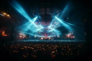 Ai generative Crowded Concert Stage Scenery With Spotlights and Colored Lights realistic image, ultra hd photo