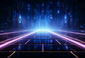 Ai Generative Neon illuminated futuristic backdrop realistic image, ultra hd, high design very detailed photo