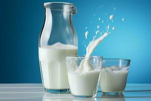 Milk, a focal point against a calming and vibrant blue background AI Generated photo