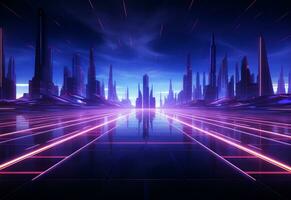 Ai Generative Neon illuminated futuristic backdrop realistic image, ultra hd, high design very detailed photo