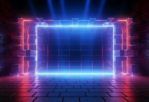 Ai Generative Neon illuminated futuristic backdrop realistic image, ultra hd, high design very detailed photo