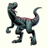 Aggressive Raptor Dino in Vintage Handrawn Style vector