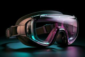 Virtual realitys essence Futuristic glasses showcase immersive digital landscapes through illustration AI Generated photo