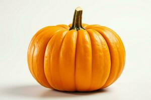 Vibrant contrast fresh pumpkin stands out against a pristine white background AI Generated photo