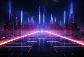 Ai Generative Neon illuminated futuristic backdrop realistic image, ultra hd, high design very detailed photo