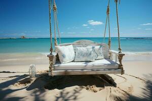 Summer relaxation scene Beach swing white sands AI Generated photo