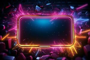 Radiant neon frame bursts with vibrant colors, an electrifying and eye-catching design. AI Generated photo