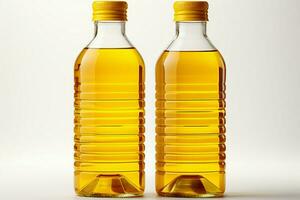 A plastic bottle of vegetable oil presented with packaging layout on white AI Generated photo