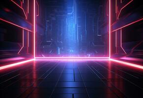 Ai Generative Neon illuminated futuristic backdrop realistic image, ultra hd, high design very detailed photo