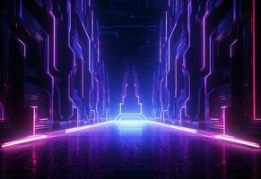 Ai Generative Neon illuminated futuristic backdrop realistic image, ultra hd, high design very detailed photo