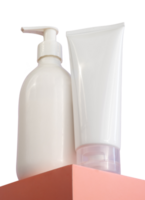 set of beauty care bottle on podium png