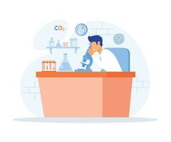 Medical tests, chemical laboratory analysis, laboratory analysis work using microscope, flat vector modern illustration