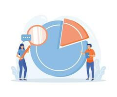 Statistical analysis concept, Man and girl with magnifying glass look at graphs and charts. Work with statistics and marketing research, flat vector modern illustration