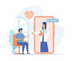 online medical consultation, Mobile App for Online Doctor. Man Using Mobile Application to Sign up Appointment Therapist. Healthcare services with internet, flat vector modern illustration