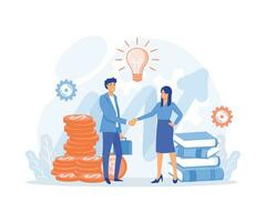 Business growth Concept, business porters a successful team, financing of creative projects. woman and man business handshake, flat vector modern illustration