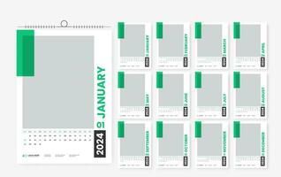 2024 wall calendar design template, modern print ready calendar layout template vector