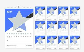 2024 wall calendar design template, modern print ready calendar layout template vector