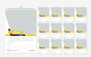 2024 wall calendar design template, modern print ready calendar layout template vector