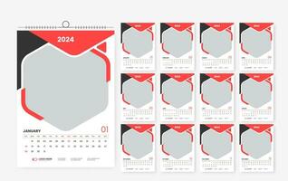 2024 wall calendar design template, modern print ready calendar layout template vector