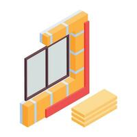 Window fixing during house construction, isometric style illustration vector