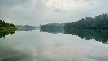 nature trial landscape for run and activity in Morning panorama of lake in the Lake District in Singapore reservoir photo