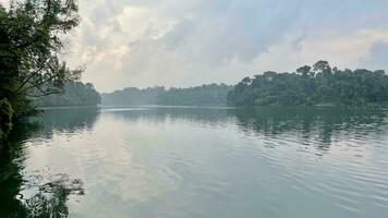 nature trial landscape for run and activity in Morning panorama of lake in the Lake District in Singapore reservoir photo