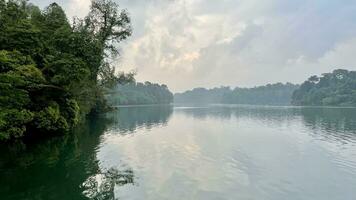 nature trial landscape for run and activity in Morning panorama of lake in the Lake District in Singapore reservoir photo