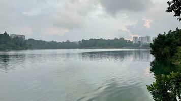 nature trial landscape for run and activity in Morning panorama of lake in the Lake District in Singapore reservoir photo